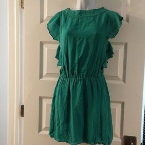 PARKER Green Silk Flutter Tunic Dress Summer Mini Sz Fairycore XS